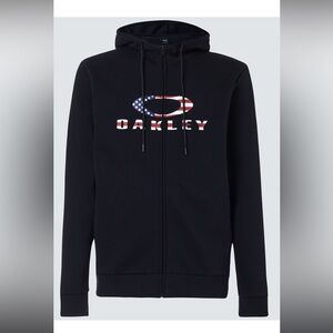 Oakley Black Zip-Up Hoodie Patrotic red white and blue USA soft cotton NWOT